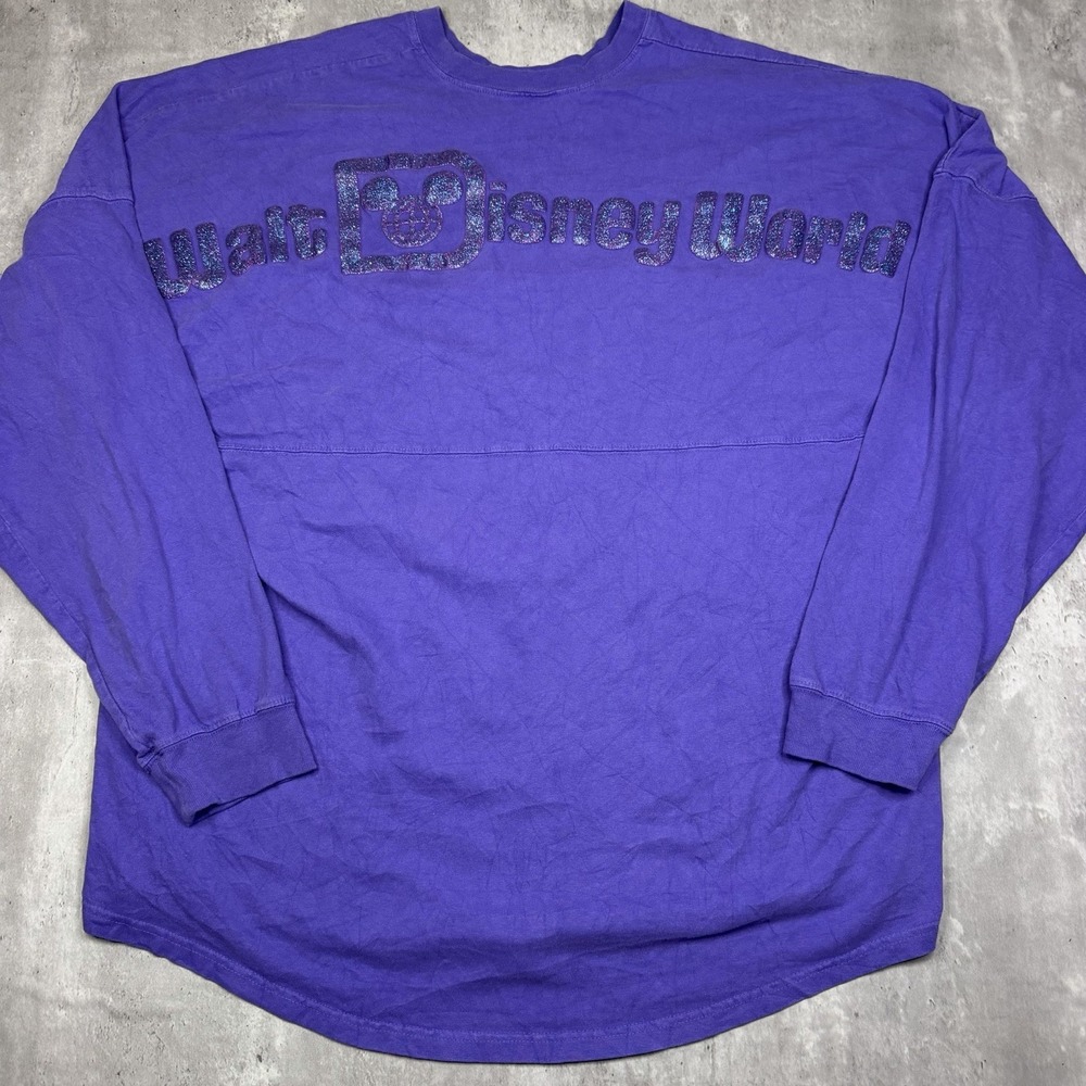 Walt Disney World Spirit Jersey Purple Glitter Puff Print Crewneck Womans XL